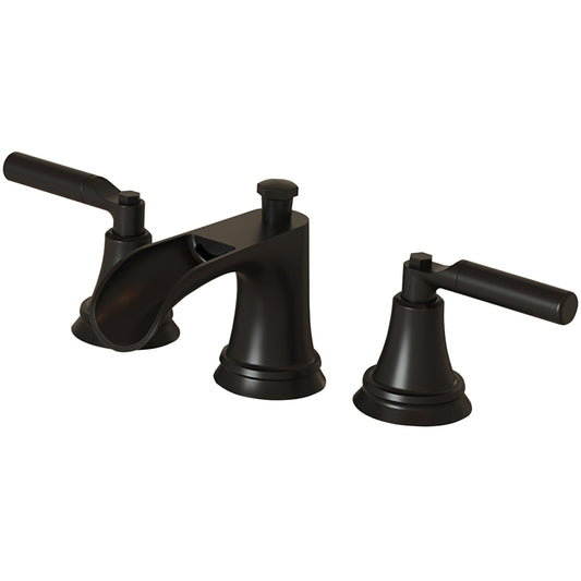 Matte Black Widespread Waterfall Bathroom Faucet with Pop-Up Drain