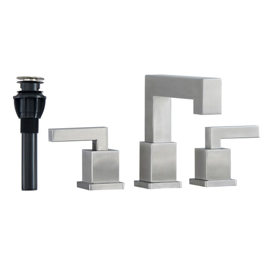 Widespread Bathroom Faucet, Waterfall Bathroom Faucets for Sink 3 Hole, 2-Handles Modern Vanity Faucet with Pop Up Drain Assembly and Lead-Free Supply Hose,8-Inch