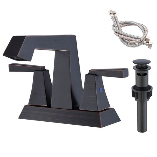 2-Handle Bathroom Sink Faucet 4 Inches Centerset Vanity Faucet 3 Hole Bathroom Faucet with Pop Up Drain & Supply Lines Modern Commercial Bathroom Faucets Lavatory Faucet Lead-Free